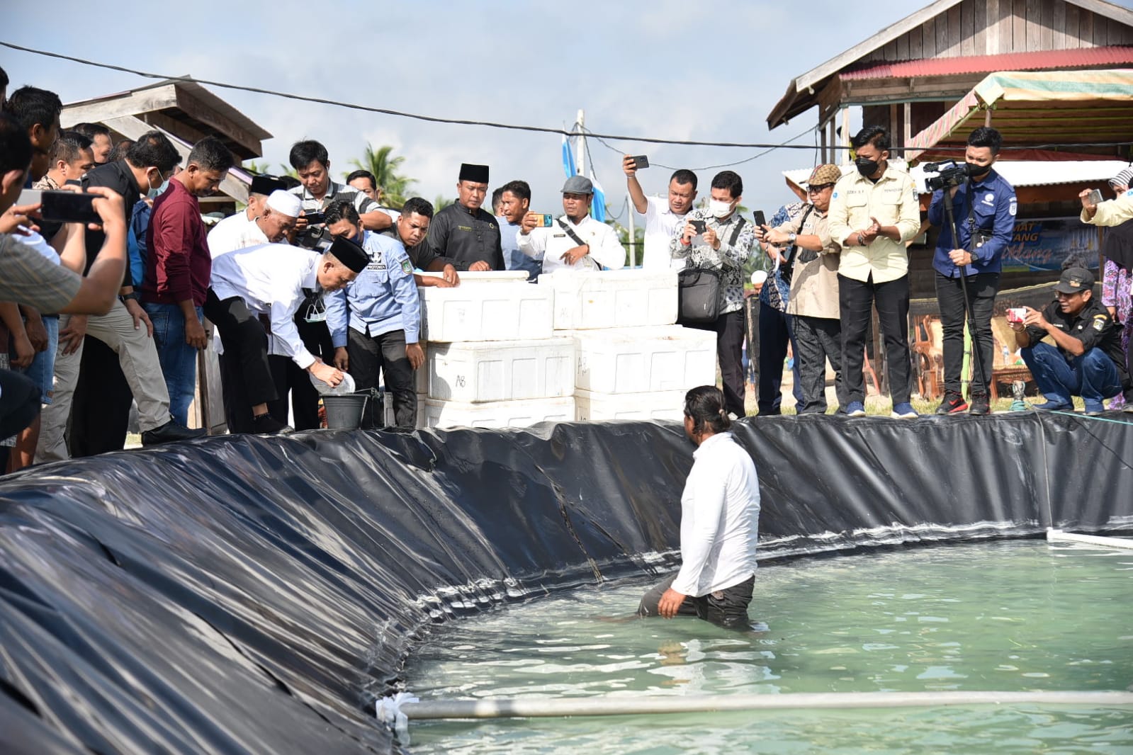 Wujudkan Dumai Sebagai Salah Satu Produsen Udang Vaname di Riau, Wali Kota Tebar 2 Juta Benur Udang Vaname dan 5000 Bibit Ikan Nila