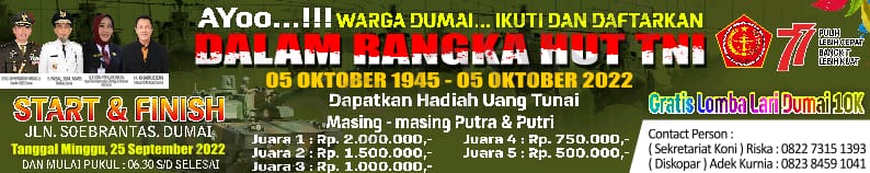 Meriahkan HUT TNI Ke 77,Diskopar Bersama Kodim Dan KONI Dumai Adakan Lomba Marathon 10 K, Pendaftaran Gratis