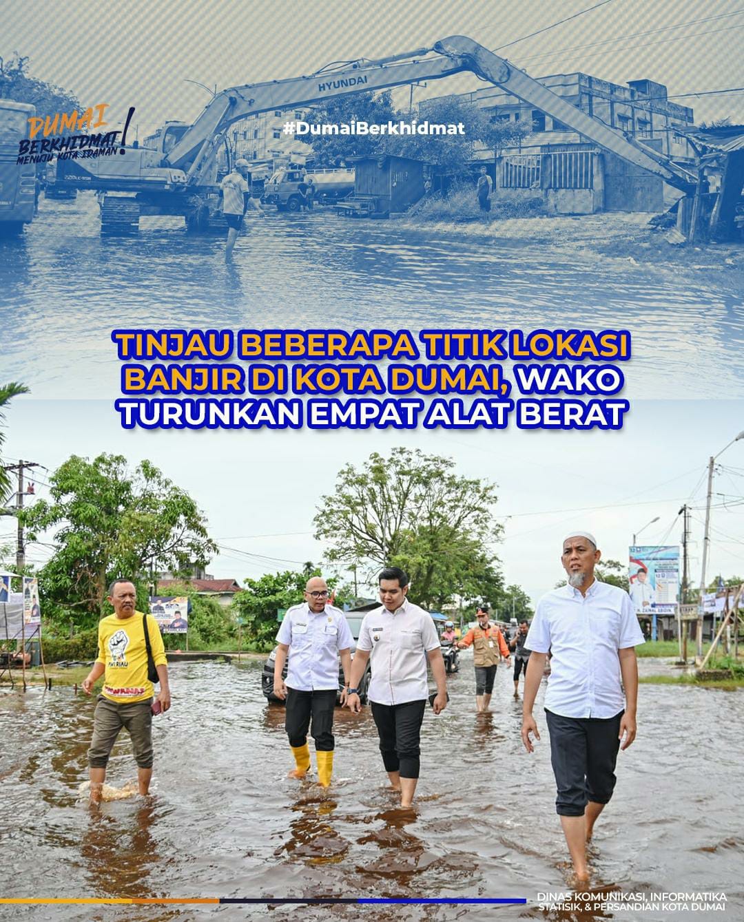 Tinjau Beberapa Titik Lokasi Banjir di Kota Dumai, Wako Turunkan Empat Alat Berat 