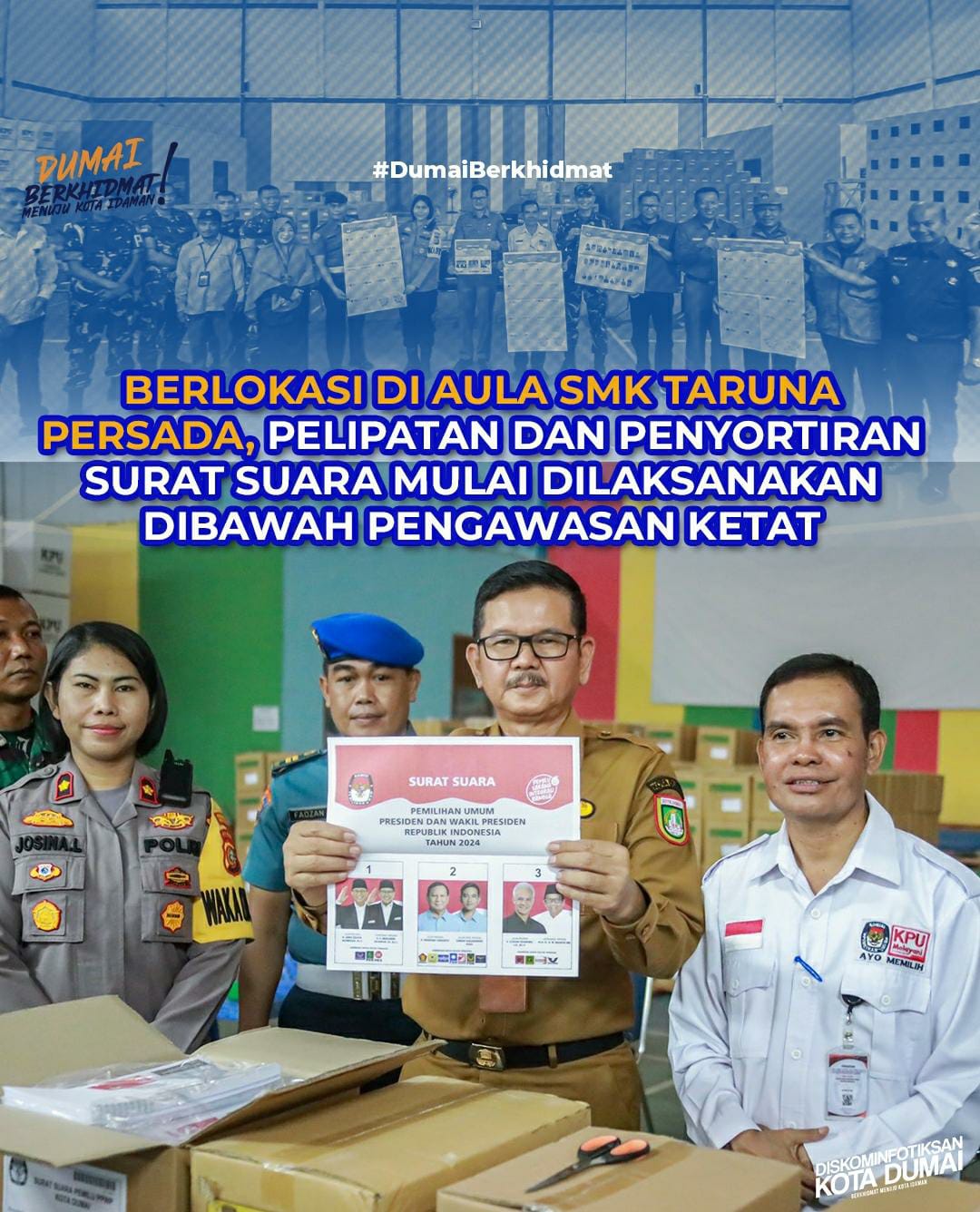 Berlokasi Di Aula SMK Taruna Persada, Pelipatan Dan Penyortiran Surat Suara Mulai Dilaksanakan Dibawah Pengawasan Ketat