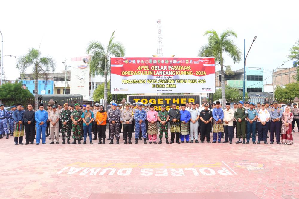 Ciptakan Kondusifitas Nataru di Dumai Kota Idaman, Polres Taja Apel Gelar Pasukan Operasi Lilin Lancang Kuning 2024