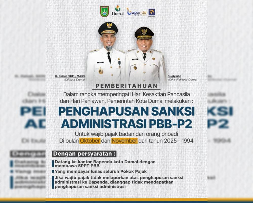 Kabar Gembira! Pemko Dumai Berikan Kesempatan Bayar Pajak PBB-P2 Tanpa Denda