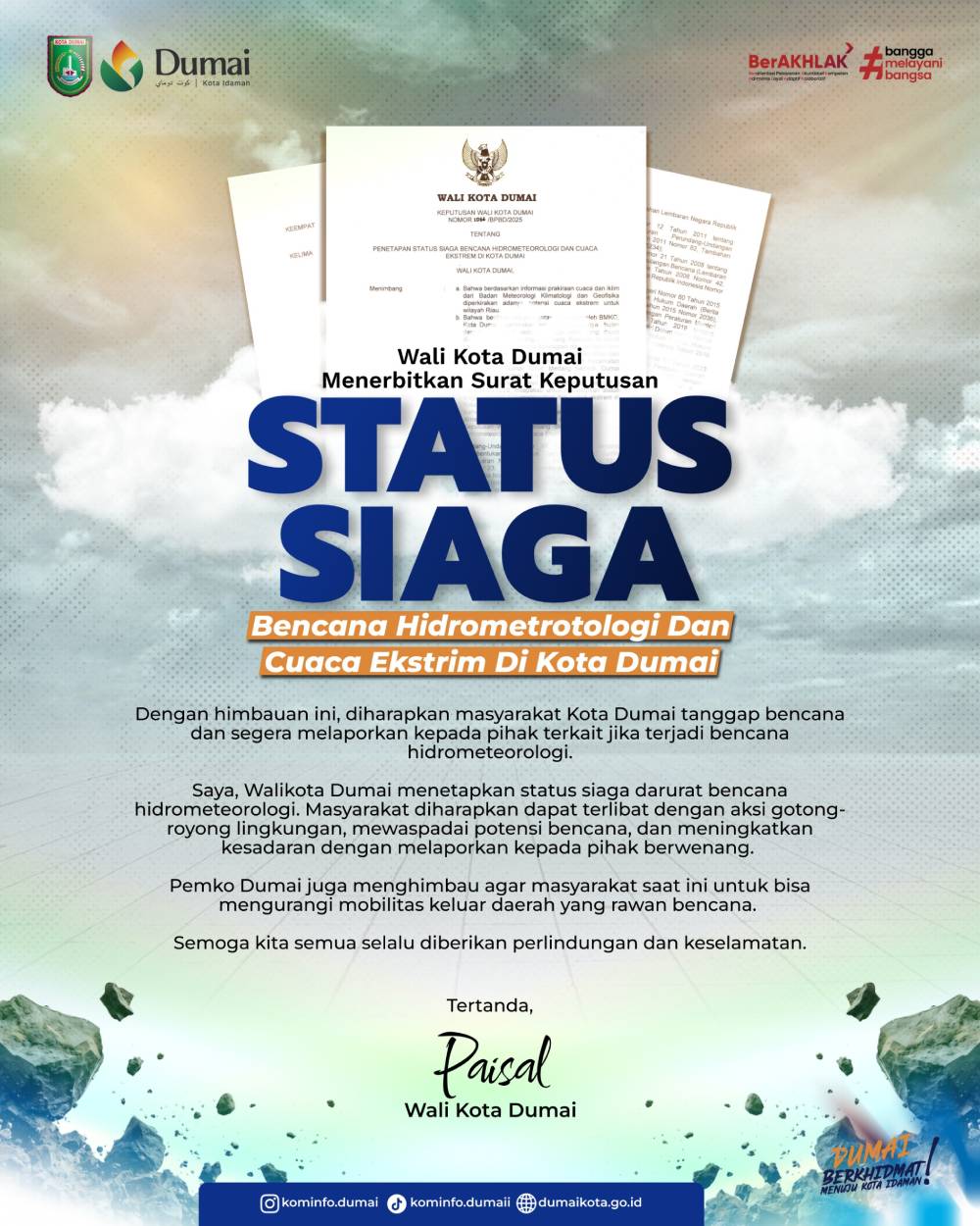 Antisipasi Cuaca Ekstrem, Wako H. Paisal Tetapkan Status Siaga Bencana Hidrometeorologi di Kota Dumai