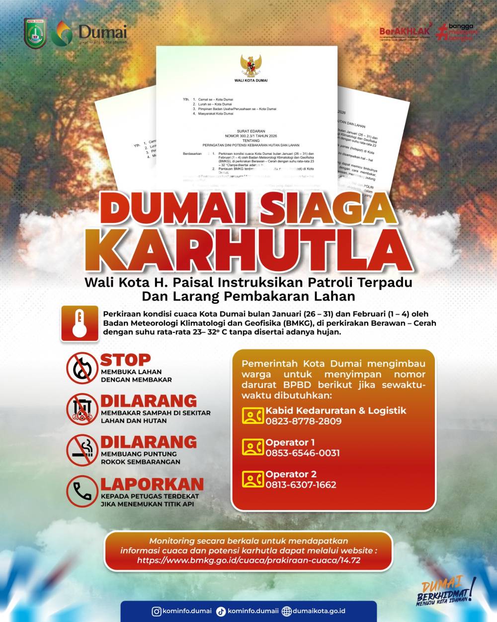 Dumai Siaga Karhutla: Wali Kota H. Paisal Instruksikan Patroli Terpadu dan Larang Pembakaran Lahan