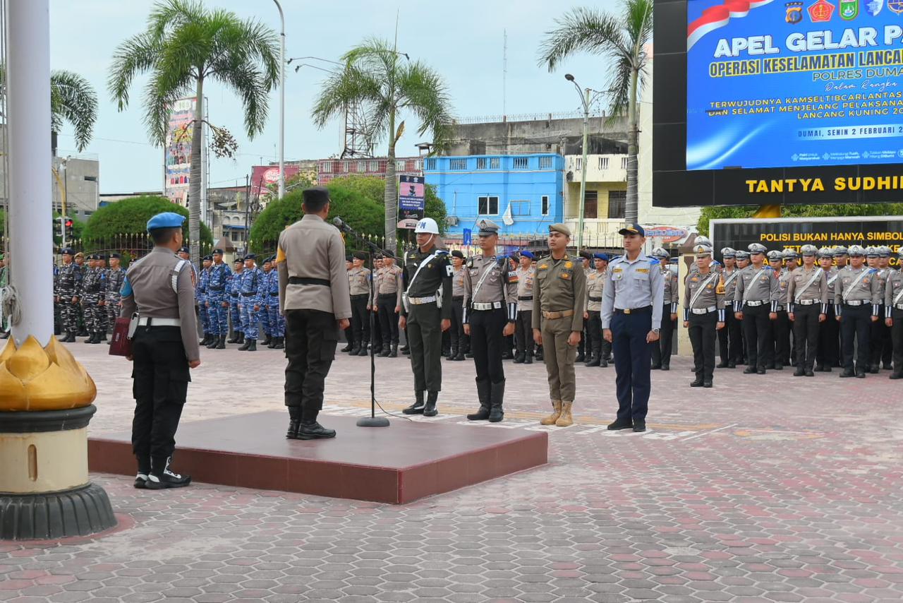 Tingatkan Kesadaran Berlalu Lintas, Polres Dumai Gelar Apel Pasukan Operasi Keselamatan Lancang Kuning 2026