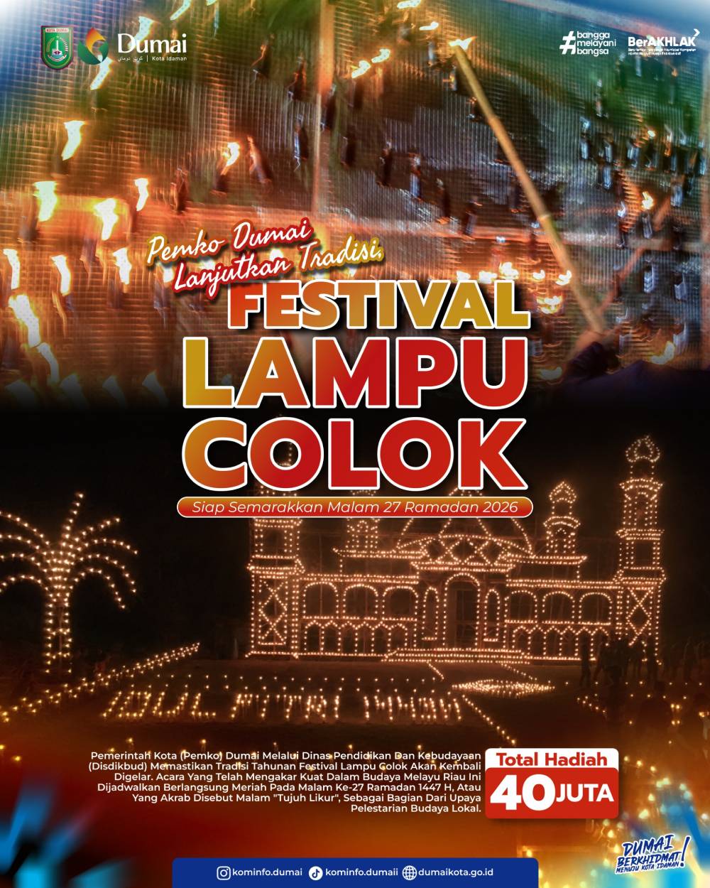 Pemko Dumai Lanjutkan Tradisi, Festival Lampu Colok Siap Semarakkan Malam 27 Ramadan 2026