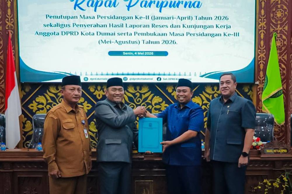 Paripurna Penutupan Masa Persidangan II Tahun 2026, Wawako Sugiyarto Terima Laporan Hasil Reses dan Kunker DPRD Dumai