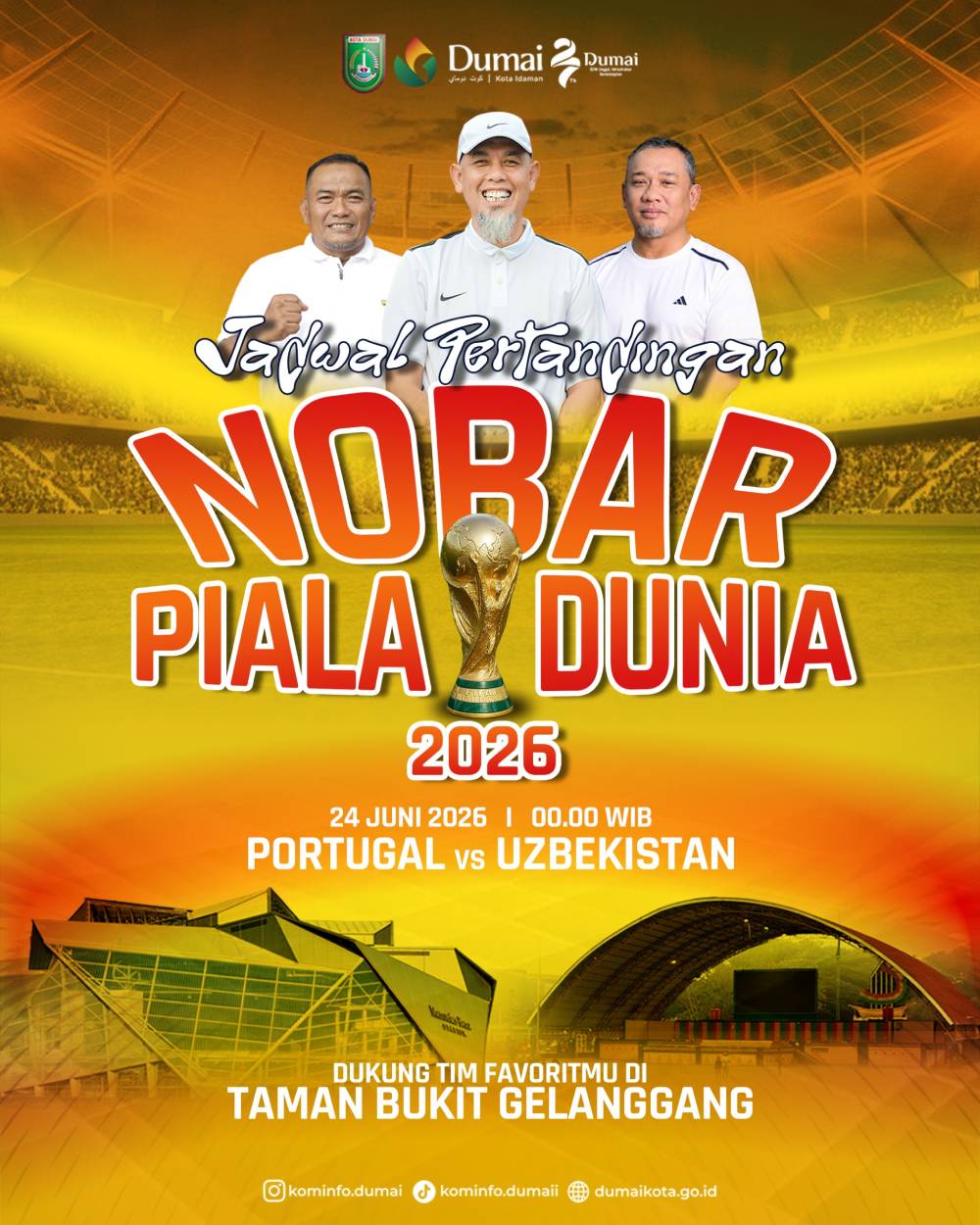 Tindaklanjuti SE Mendagri, Pemko Dumai Gelar Nobar Piala Dunia 2026 di Taman Bukit Gelanggang  